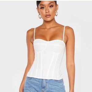 PrettyLittleThing White Woven Crepe Structured Corset Top Size XS